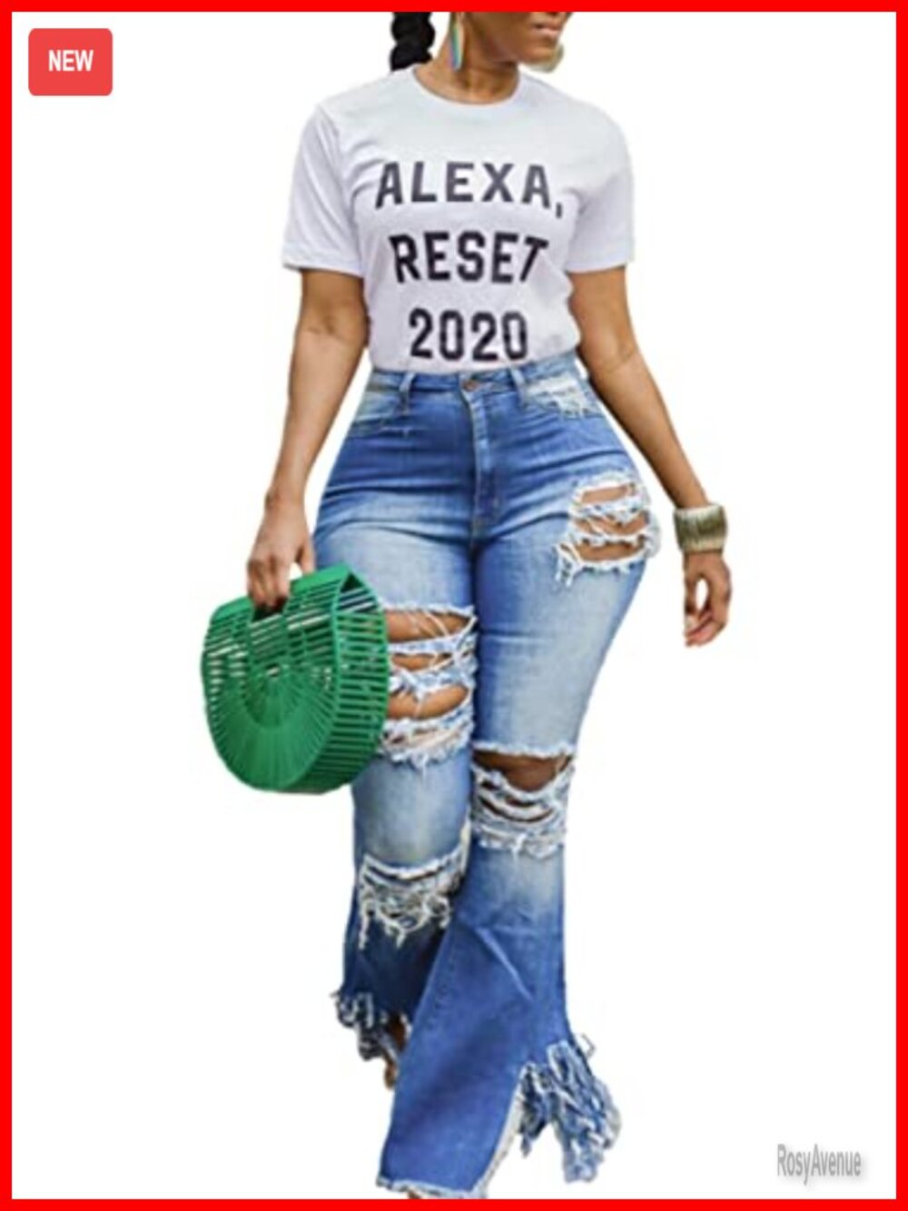 Women's High Rise Skinny Ripped Flared Bell Bottom Jeans - Picture 4 of 6